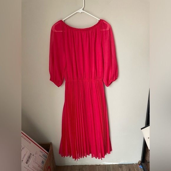 Bernie Dee NY Pink Pleated Ruched Vintage Dress with Bishop Sleeves - Picture 6 of 7